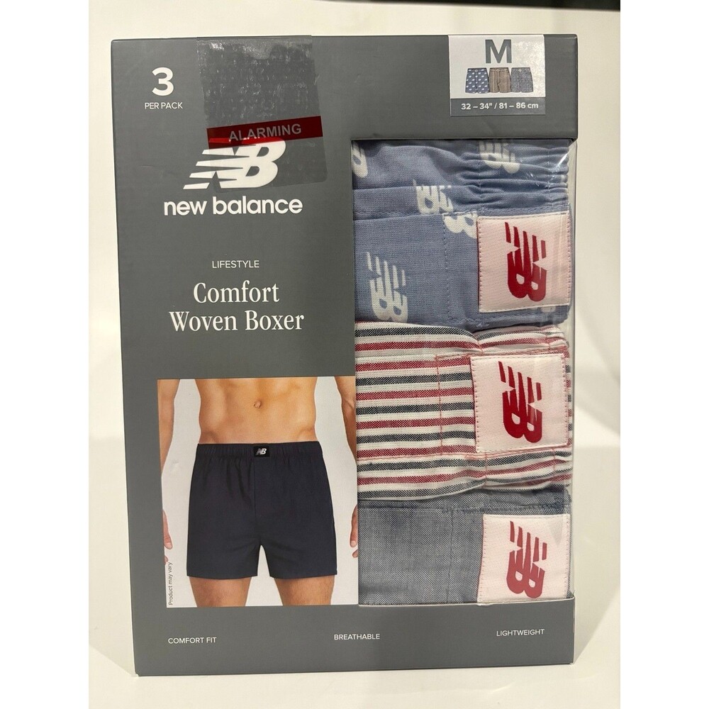 New Balance Comfort Woven Boxers 3 Pack Mens Medium 32-34 Cotton NIB Blue Gray